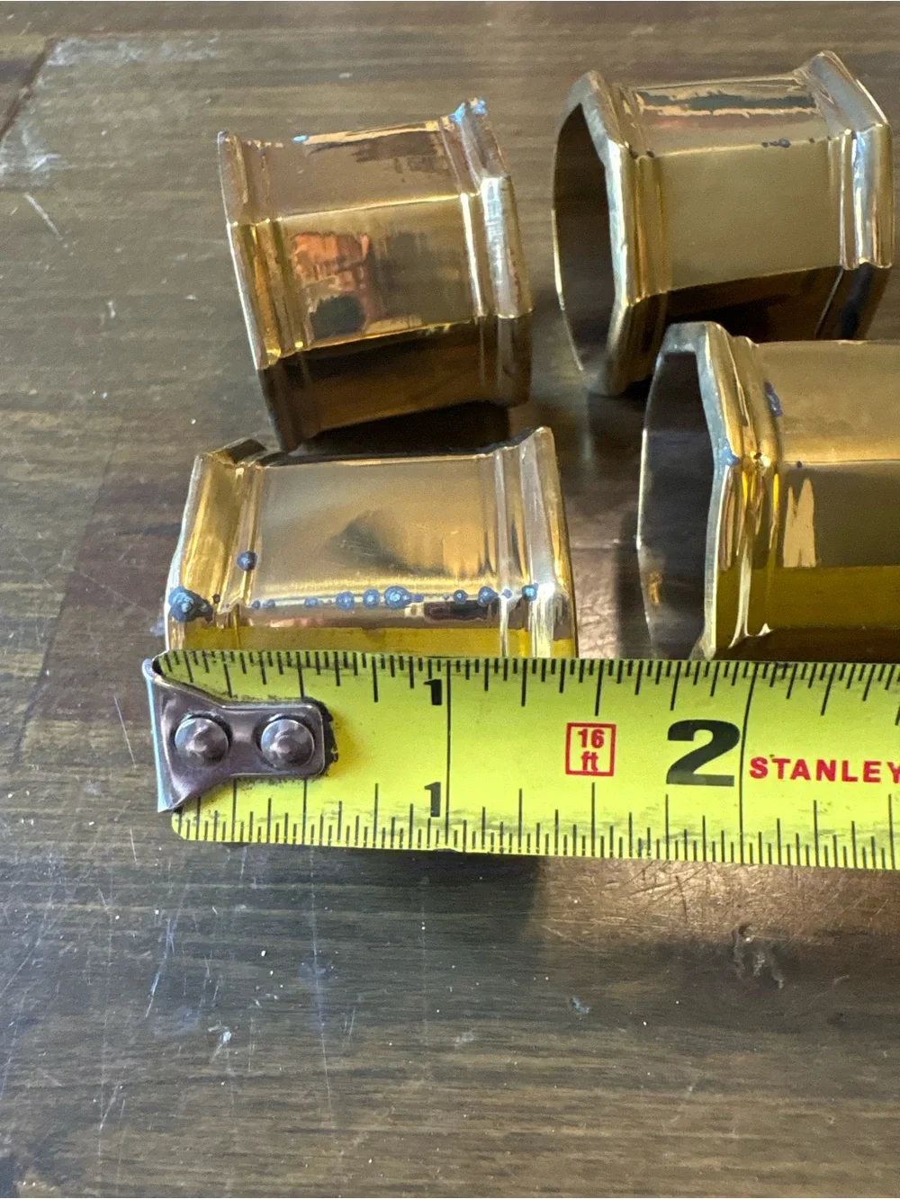 Vintage Brass Hexagon Napkin Rings Set 4 Made In India MCM Hollywood Regency